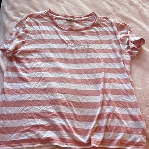 Guess t shirt pink and white stripes